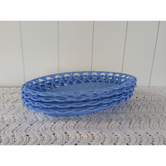 4Pc Vintage Oval Plastic Fast Food Baskets - Blue - MCM - Picture 2 of 5